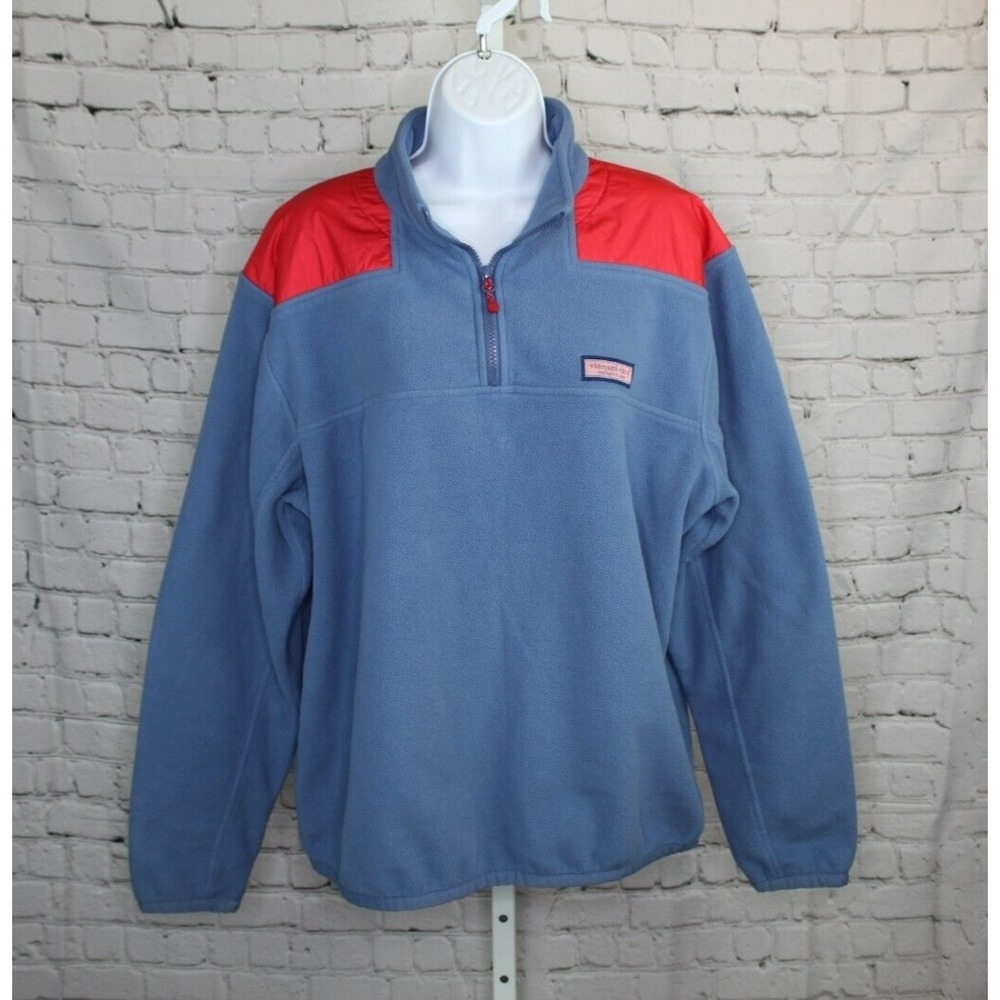 Vineyard Vines Marthas Vineyard Men's L Blue Red 1/4 Zip Long Sleeve Pullover